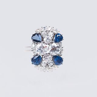 An Old Cut Diamond Sapphire Ring