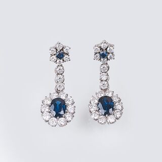 A Pair of Sapphire Diamond Earpendants