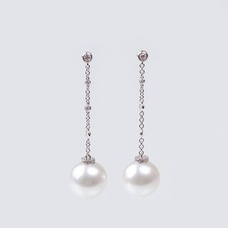 A Pair of Southsea Pearl Diamond Earpendants