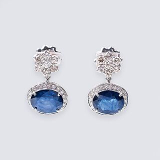 A Pair Sapphire Diamond Earring