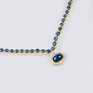 A Necklace with Sapphire Cabochons and Diamonds