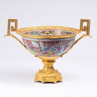 A large Canton Enamel Centrepiece with Bronze Mounting