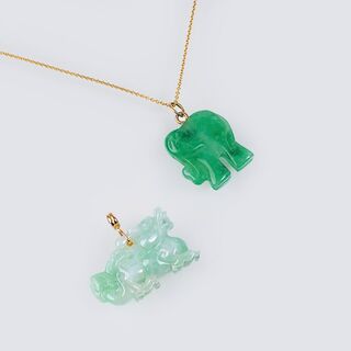 Two Jade Pendants on Necklace