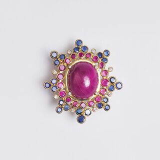 A Vintage Ruby Sapphire Brooch