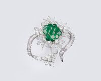 A Vintage Flower Brooch with Emeralds and Diamond - image 1