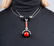 A Necklace with Coral, Onyx and Diamonds - image 2