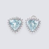 A Pair of Aquamarine Diamond Earclips - image 1