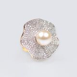A Large Diamond Cocktailring with Southsea Pearl - image 1