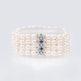 A Pearl Bracelet with Sapphire-Diamond Clasp