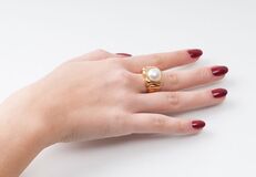 A Two Coloured Gold Ring with Mabé Pearl - image 2
