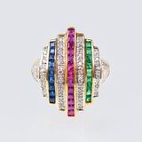 A Coloured Precious Stone Ring with Diamonds - image 1