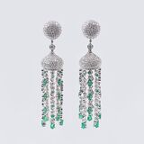 A Pair of Diamond Emerald Ear Chandeliers - image 1