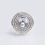 Art-déco Diamant-Ring mit Perlen - Bild 1
