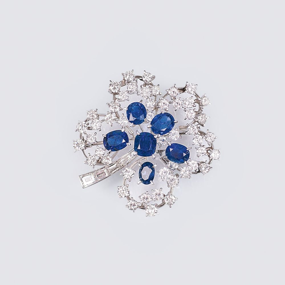 A Vintage Clove Brooch with Sapphires and Diamonds