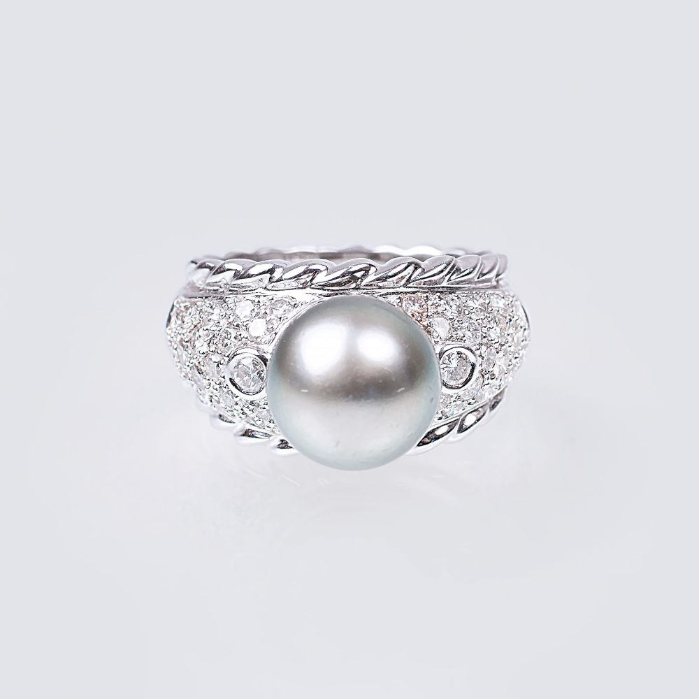 Brillant-Ring mit Tahiti Perle
