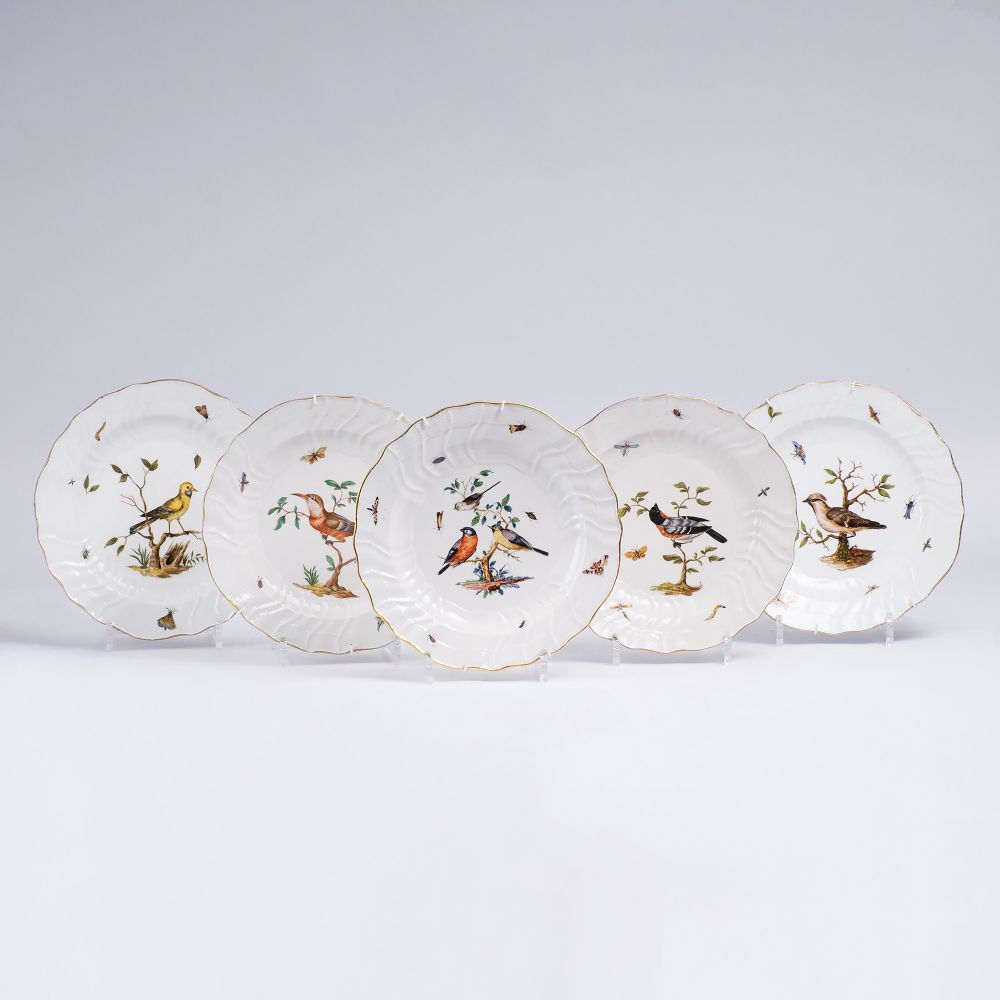 A Set of 5 Plates with 'Bird on Branch'