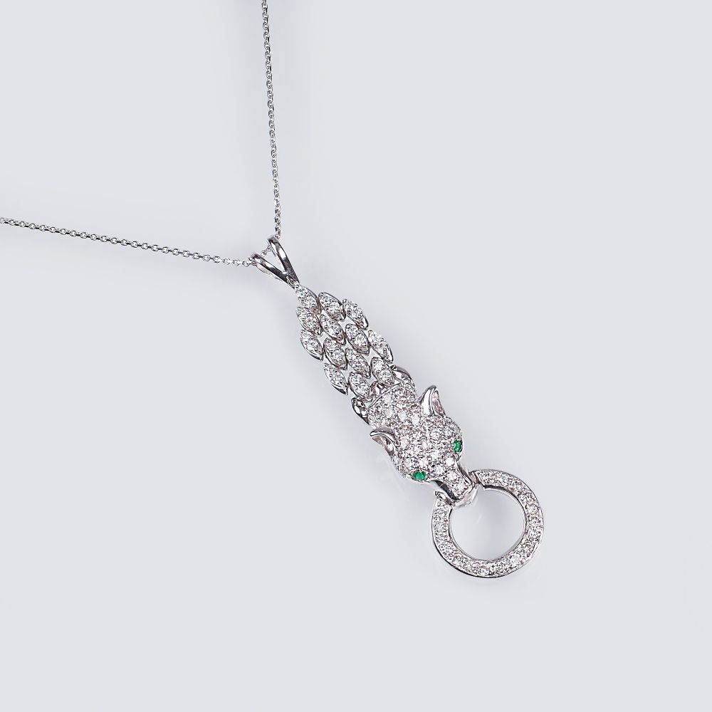 A Pair of Diamond Emerald Earrings 'Panther' with matching Pendant on Necklace - image 3