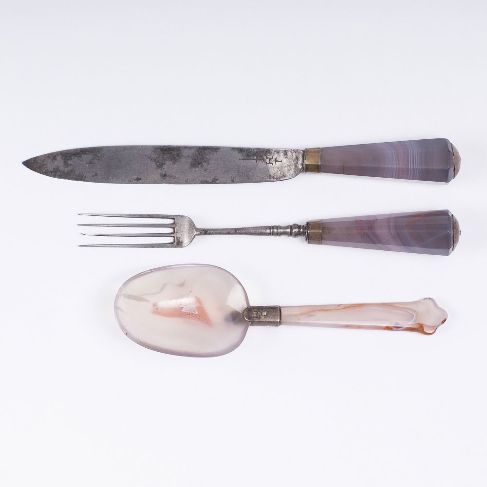 A Rare Travel Cutlery with Agate handles