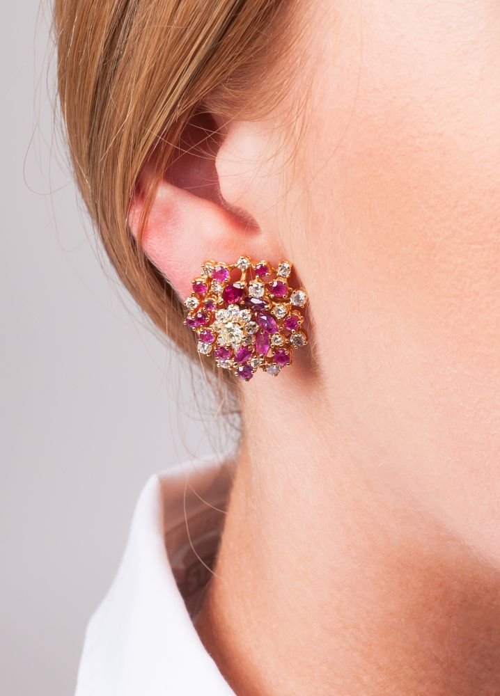 A Pair of Ruby Diamond Earrings - image 2