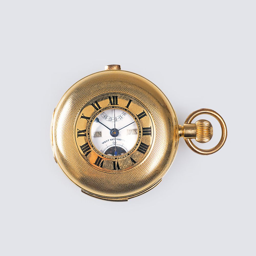 A rare half Savonette Pocket Watch with Triple Calendar, Moonphase and Minute Repeater - image 2