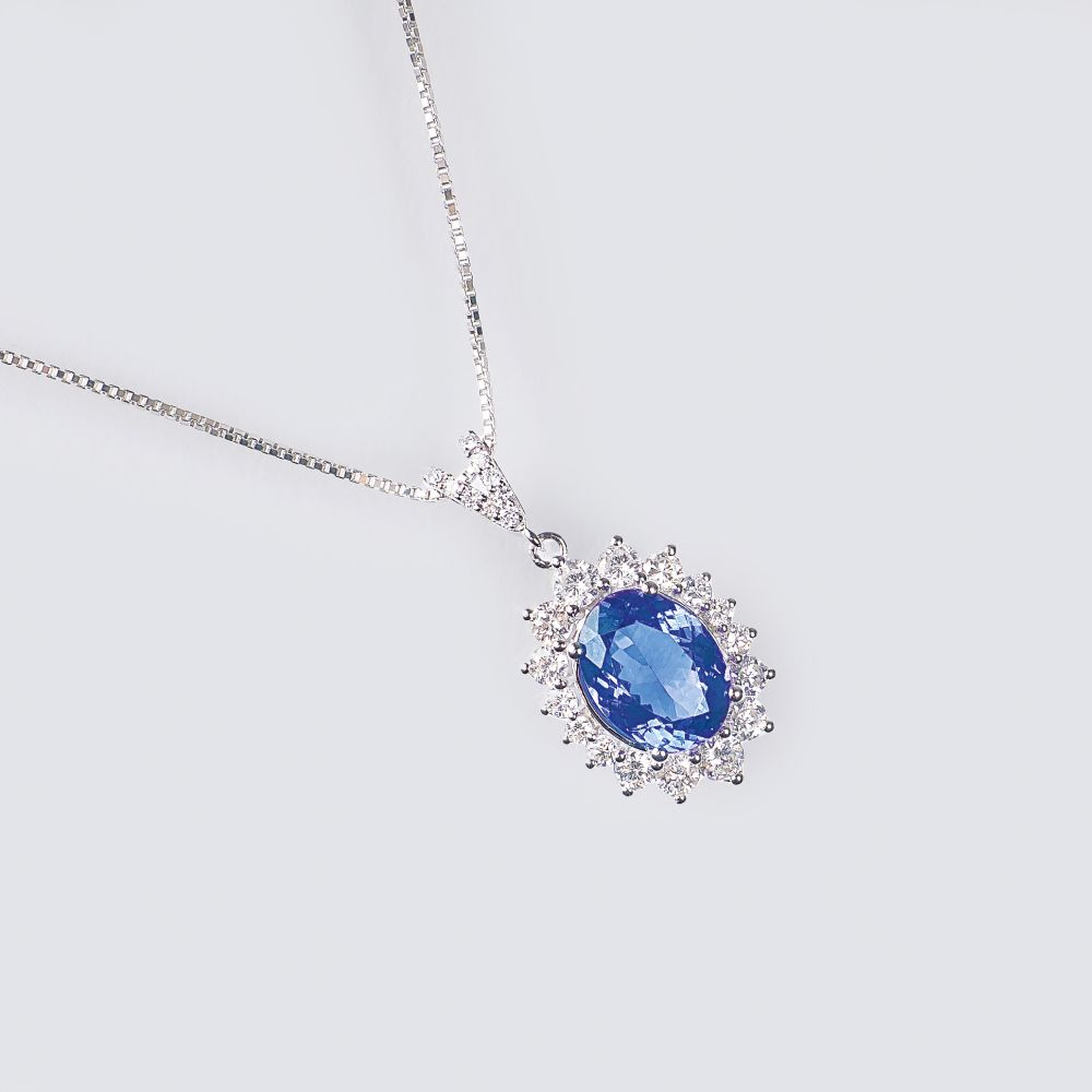 A Tanzanite Diamond Pendant on Necklace
