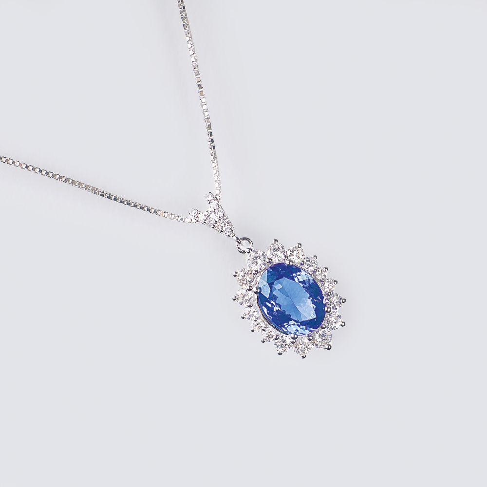 A Tanzanite Diamond Pendant on Necklace A Tanzanite Diamond Pendant on Necklace