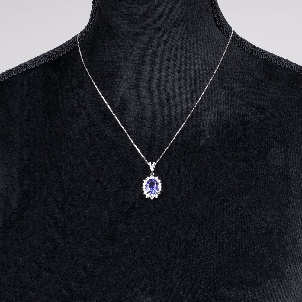 A Tanzanite Diamond Pendant on Necklace - image 2