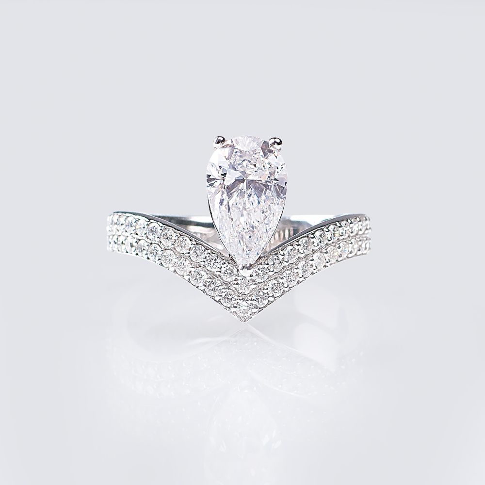 A White Pear-Cut Diamond Ring with Diamonds - image 2