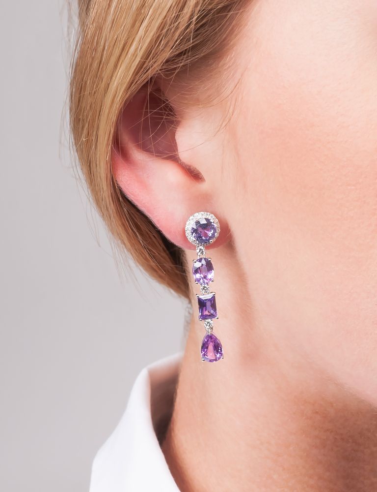 A Pair of Earpendants with Pink Sapphires and Diamonds - image 2