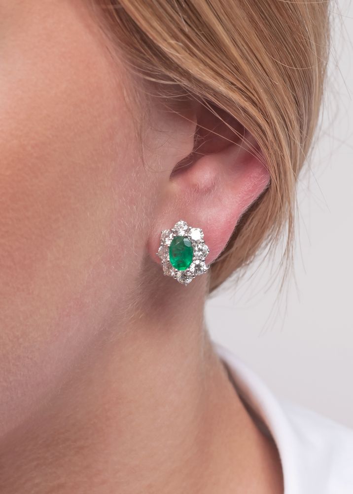 A Pair of Emerald Diamond Earrings - image 2