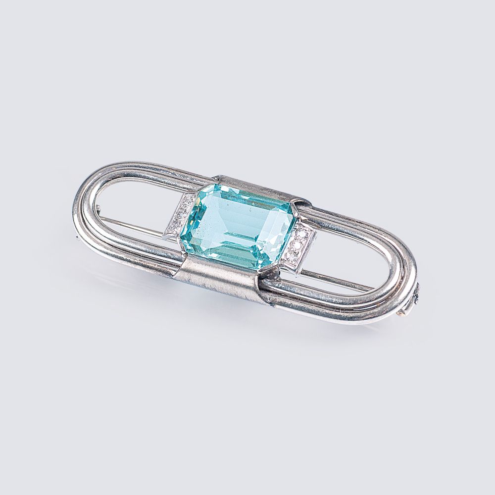 Art-déco Aquamarin-Brosche Art-déco Aquamarin-Brosche