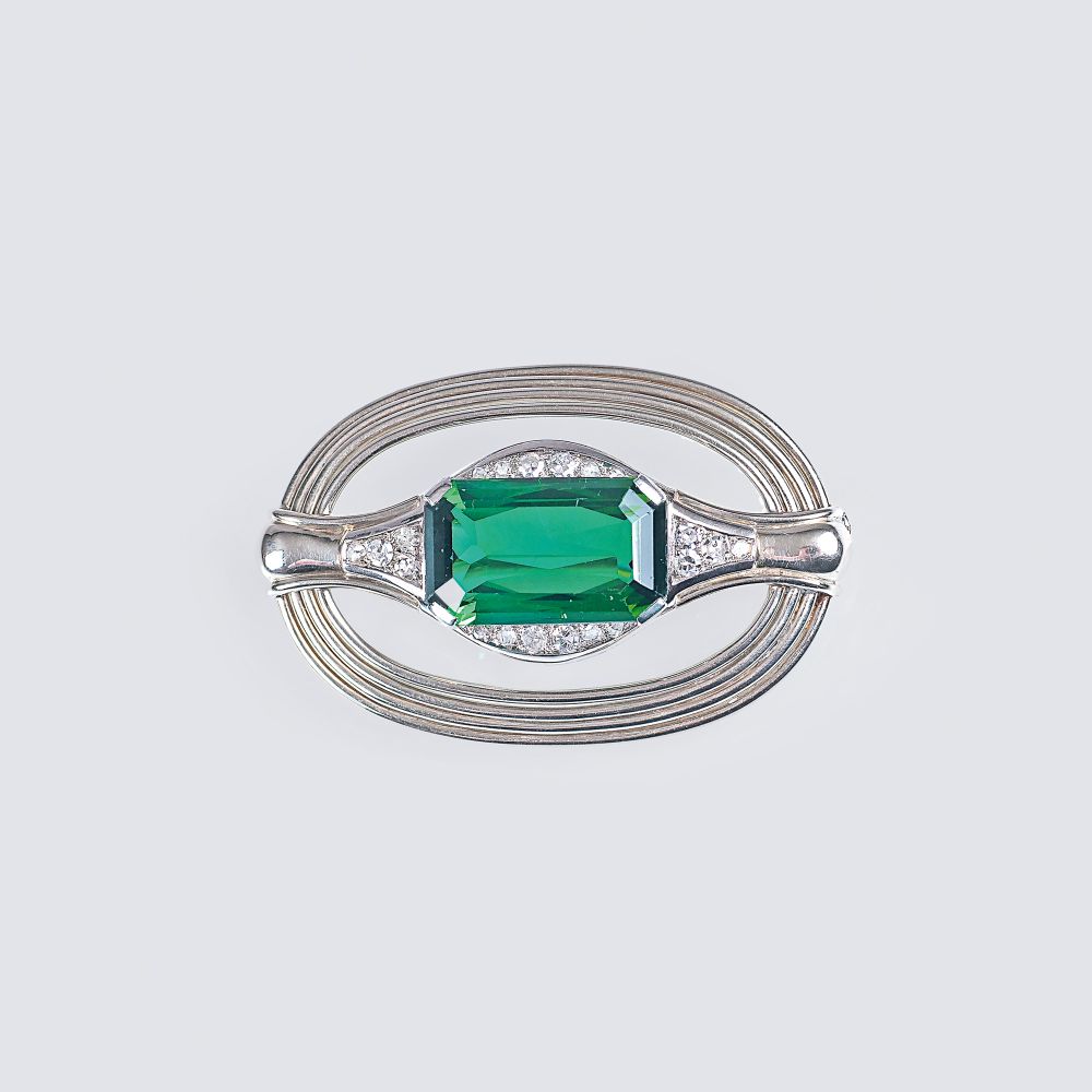 An Art-déco Tourmaline Brooch