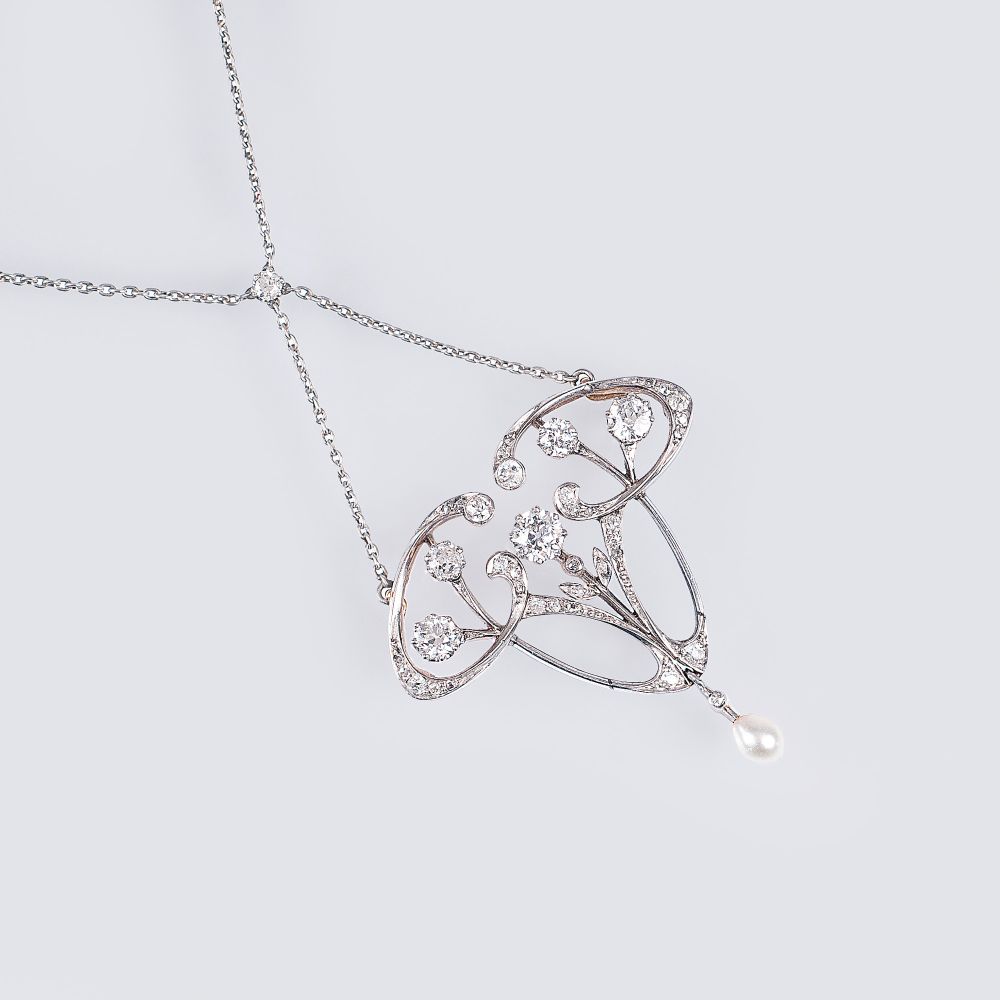 A Fine Art Nouveau Diamond Necklace with Pearl - image 2