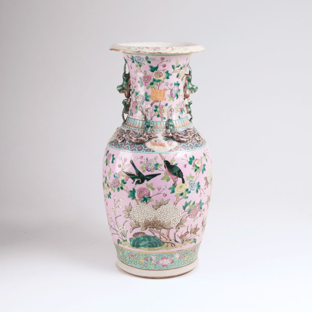 A Famille-Rose Vase with Flowers and Birds