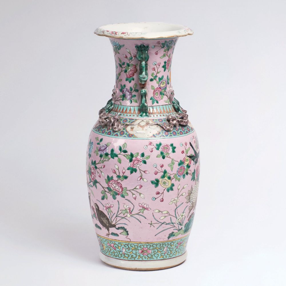 Famille-Rose Vase mit Blumen und Vögeln - Bild 5