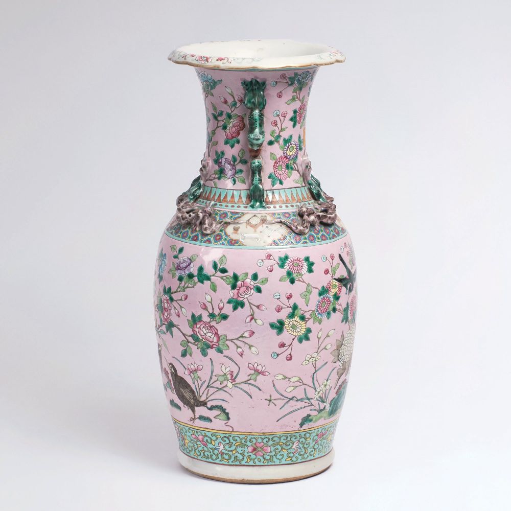 A Famille-Rose Vase with Flowers and Birds - image 5