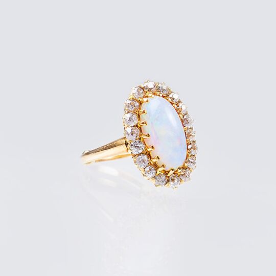 An Opal Diamond Ring Old Cut Diamonds