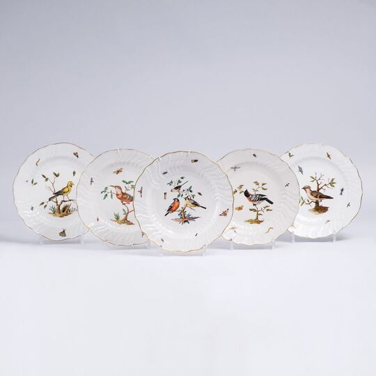 A Set of 5 Plates with 'Bird on Branch'