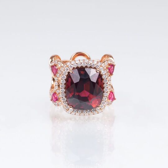 A Tourmaline Diamond Ring with Pink Sapphires