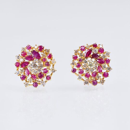 A Pair of Ruby Diamond Earrings
