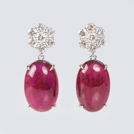 A Pair of Rubellith Diamond Earrings