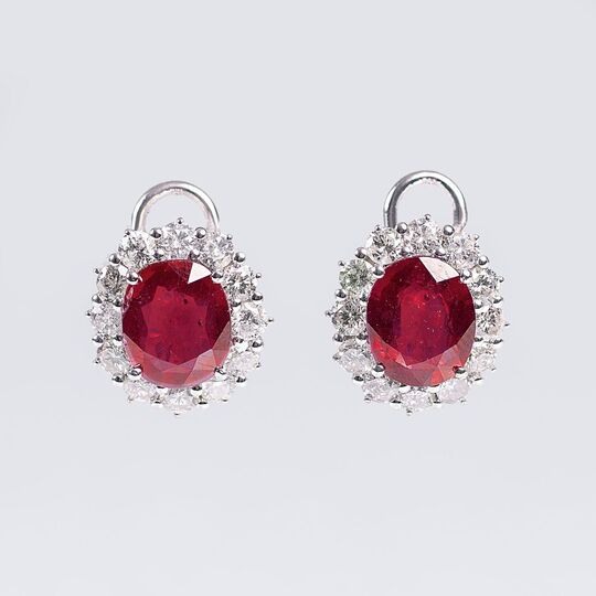 A Pair of Ruby Diamond Earrings