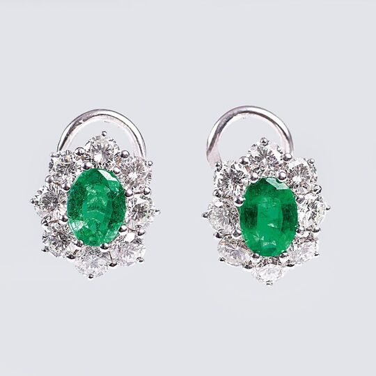 A Pair of Emerald Diamond Earrings