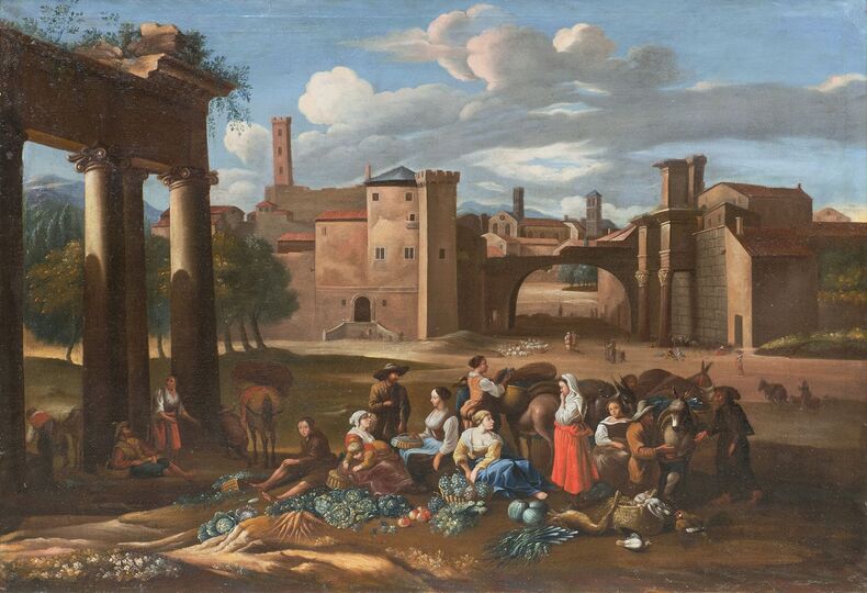 Paar Gegenstücke: Markt in römischen Ruinen