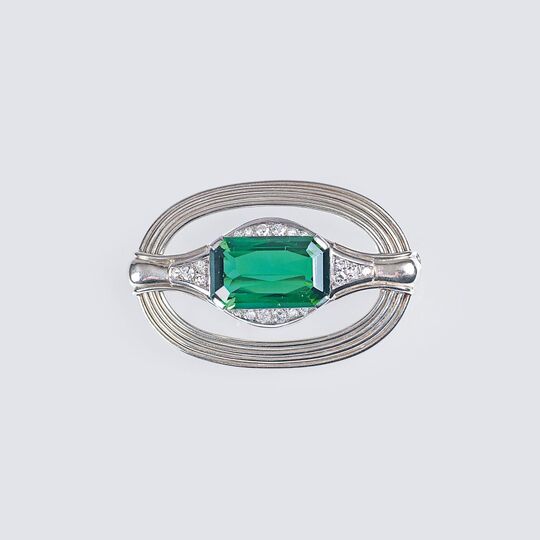 An Art-déco Tourmaline Brooch