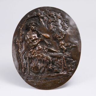 An Oval Relief With a Satyr Playing Music