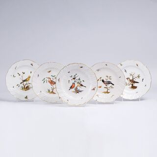 A Set of 5 Plates with 'Bird on Branch'