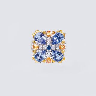 A Flower Ring with colourful Precious Stones