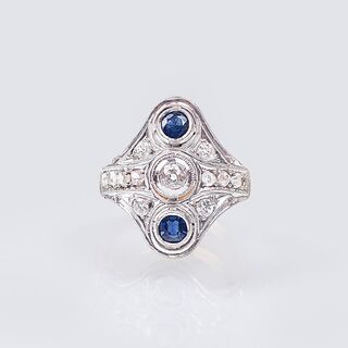 Art-déco Saphir-Diamant-Ring