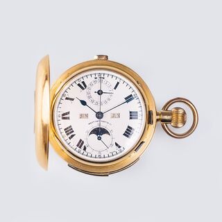 A rare half Savonette Pocket Watch with Triple Calendar, Moonphase and Minute Repeater